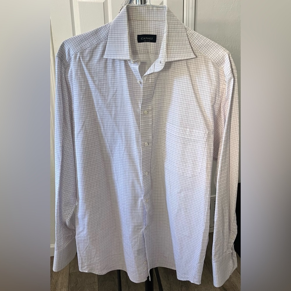 Canali Made in Italy White Checked Dress Shirt Men’s size 41/16 - Picture 1 of 4